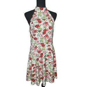 Teezee Me Floral Halter Dress Fit & Flare Strappy Back Junior Size 11 NWT